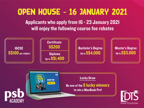 Học bổng Open House tại Học viện PSB Singapore 2021